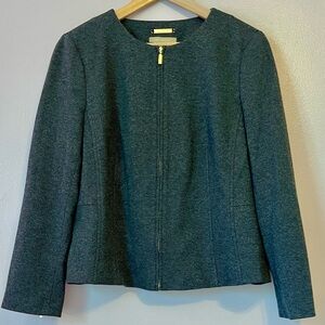 Talbots Herringbone Tweed Zipper Mandarin Collar Jacket Blazer Career Gray 14P